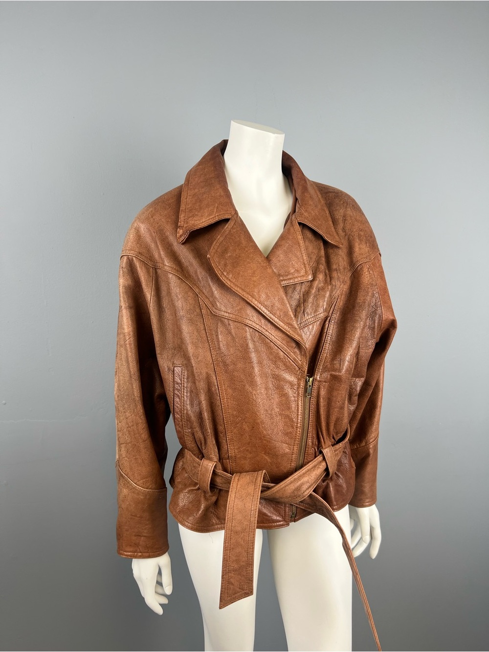 Classic Brown Leather Belted Jacket - Picture 5 of 13